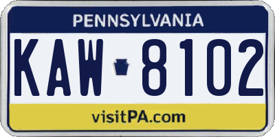 PA license plate KAW8102