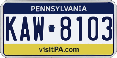 PA license plate KAW8103