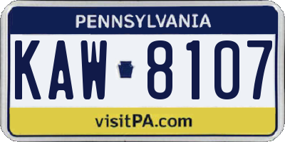 PA license plate KAW8107
