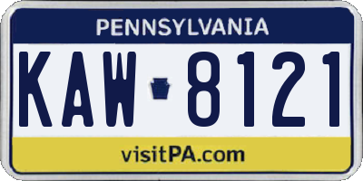 PA license plate KAW8121