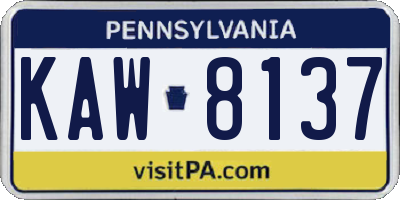 PA license plate KAW8137