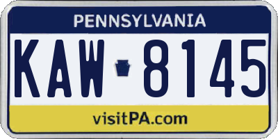 PA license plate KAW8145