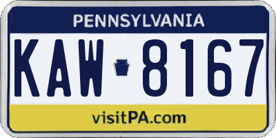 PA license plate KAW8167