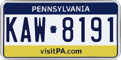 PA license plate KAW8191
