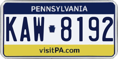 PA license plate KAW8192