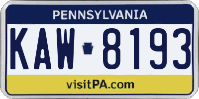 PA license plate KAW8193