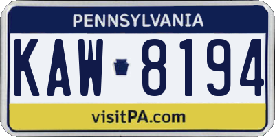 PA license plate KAW8194