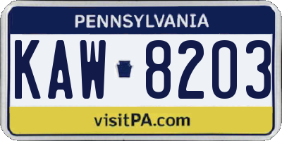 PA license plate KAW8203
