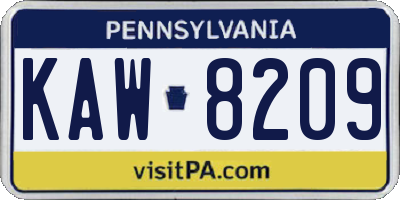 PA license plate KAW8209