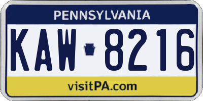 PA license plate KAW8216