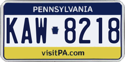 PA license plate KAW8218