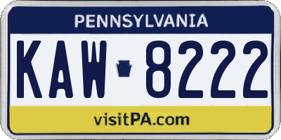 PA license plate KAW8222