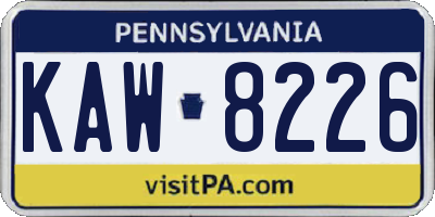 PA license plate KAW8226