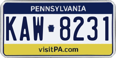 PA license plate KAW8231