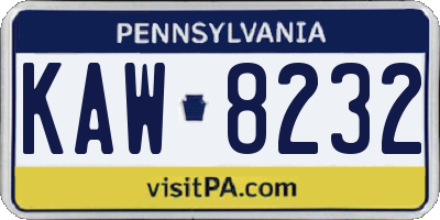 PA license plate KAW8232