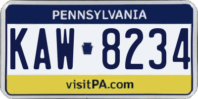 PA license plate KAW8234