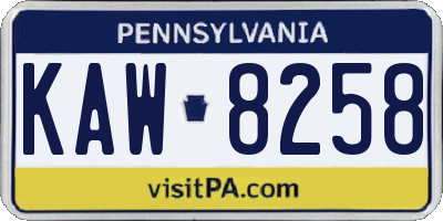 PA license plate KAW8258
