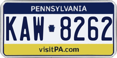 PA license plate KAW8262