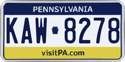 PA license plate KAW8278