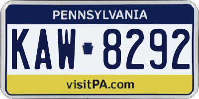 PA license plate KAW8292