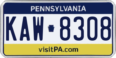 PA license plate KAW8308