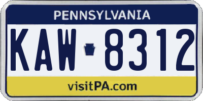 PA license plate KAW8312