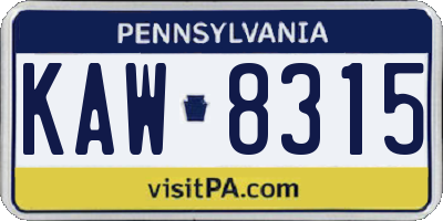 PA license plate KAW8315