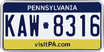 PA license plate KAW8316
