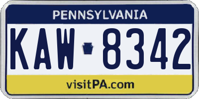 PA license plate KAW8342