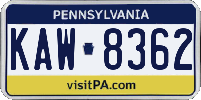 PA license plate KAW8362