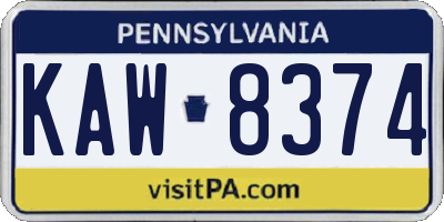 PA license plate KAW8374
