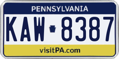 PA license plate KAW8387