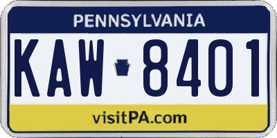 PA license plate KAW8401