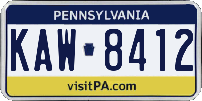 PA license plate KAW8412