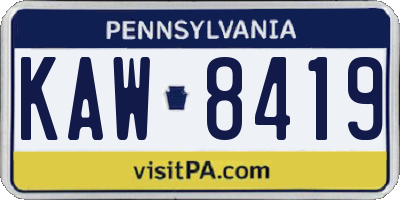 PA license plate KAW8419