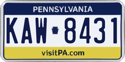 PA license plate KAW8431
