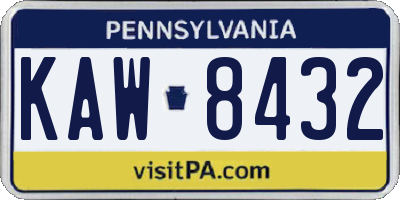 PA license plate KAW8432