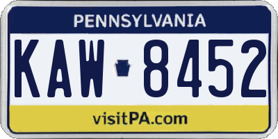 PA license plate KAW8452