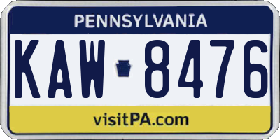PA license plate KAW8476