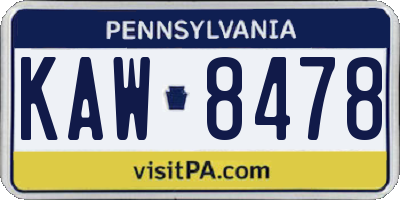 PA license plate KAW8478