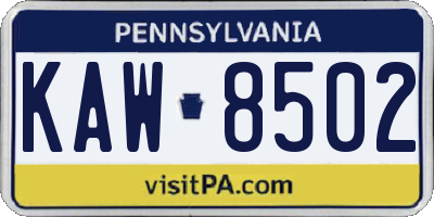 PA license plate KAW8502