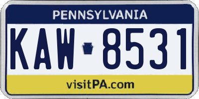PA license plate KAW8531