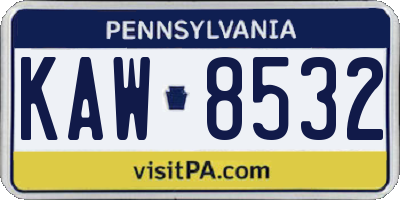 PA license plate KAW8532