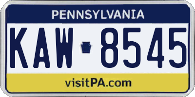 PA license plate KAW8545