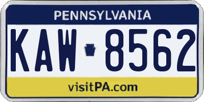PA license plate KAW8562
