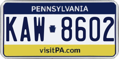 PA license plate KAW8602