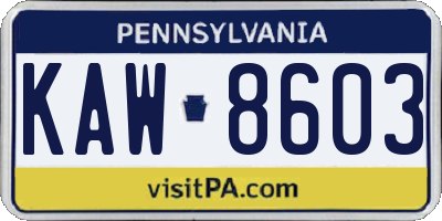 PA license plate KAW8603