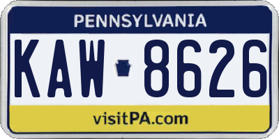 PA license plate KAW8626