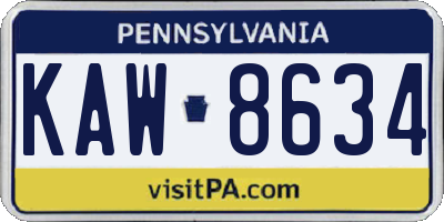 PA license plate KAW8634