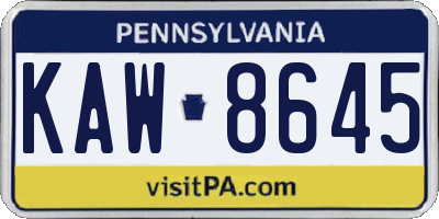 PA license plate KAW8645